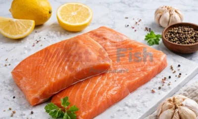 Potongan fillet salmon untuk rice bowl