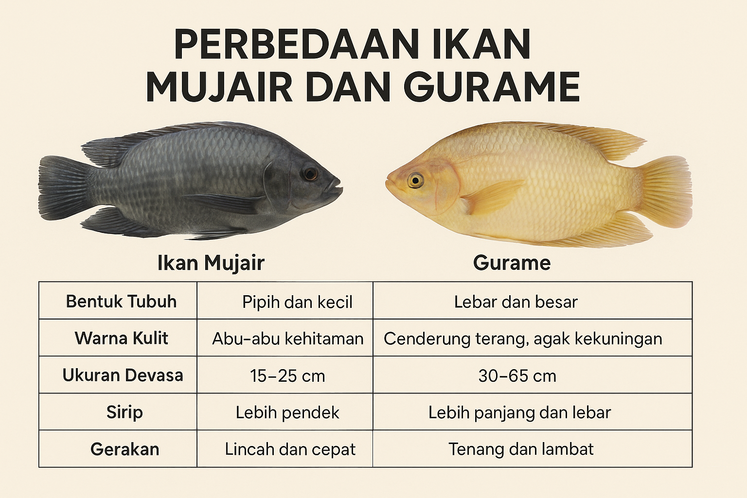 perbedaan ikan mujair dan gurame