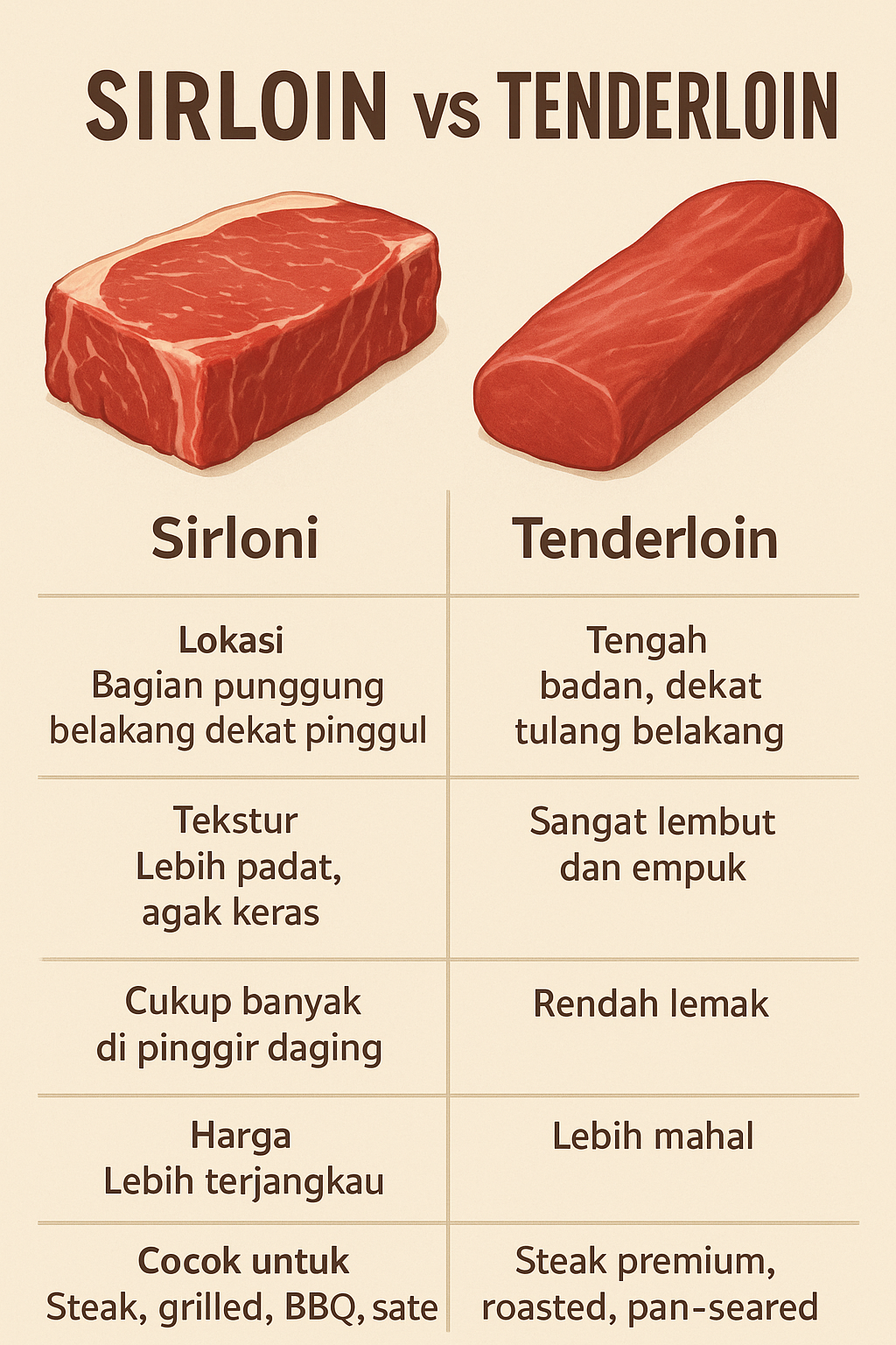 beda sirloin dan tenderloin