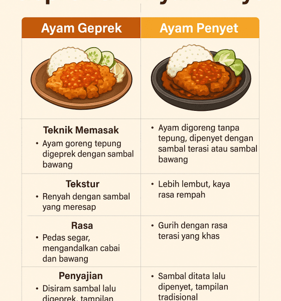 perbedaan ayam geprek dan ayam penyet