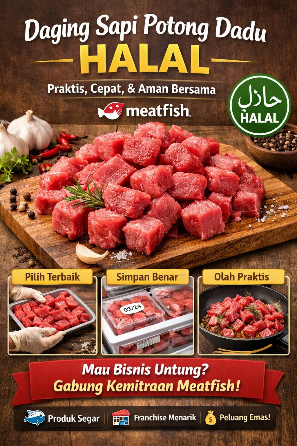 Daging sapi potong dadu halal