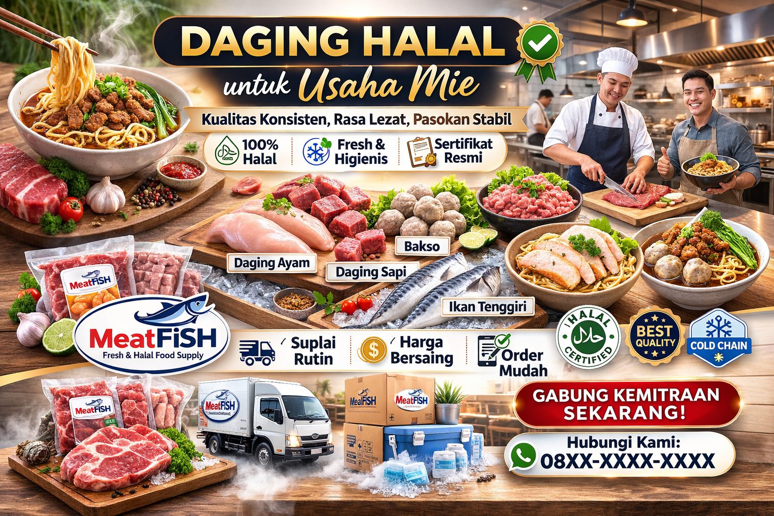 Daging halal untuk usaha mie